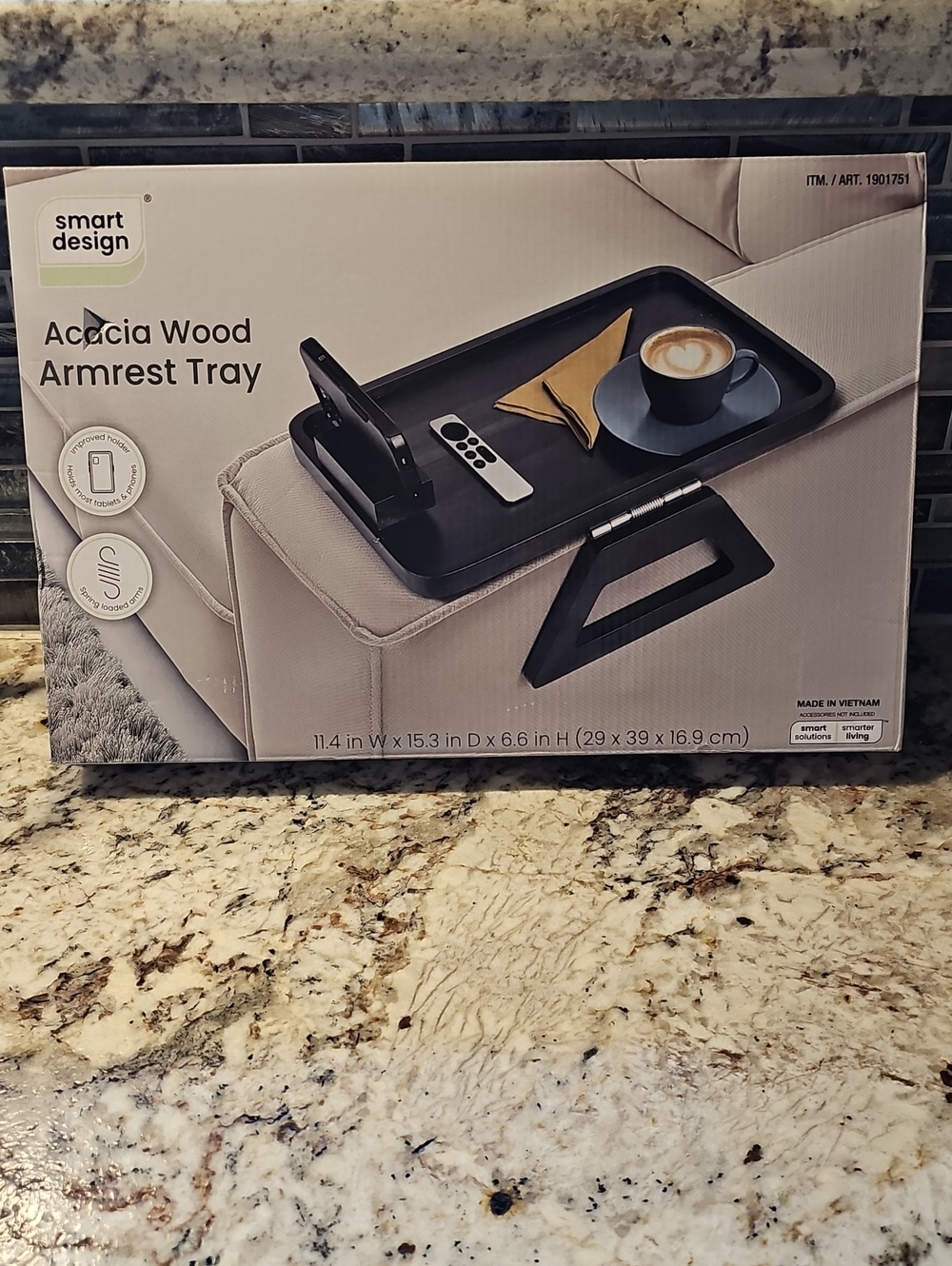 Smart Design Acacia Wood Armrest Tray in Black